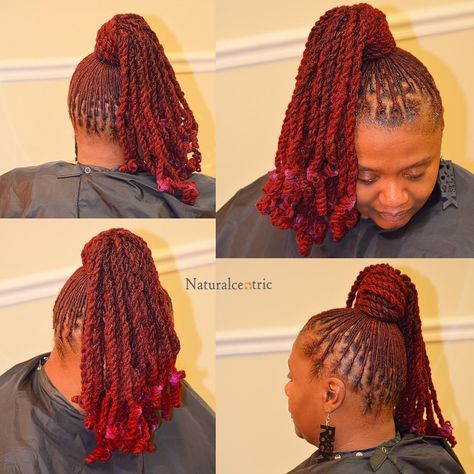 Renee Prophet•Naturalcentric®️ on Instagram: “💥Ponytail of red rope twists with curly ends...interlock, color, & style by Renee @naturalcentric Client since 2013😊. No bleach, plant…” Twists With Curly Ends, Rope Twists, Loc Hairstyles, Red Rope, Rope Twist, Locs Hairstyles, Color Style, Bleach, Dreadlocks