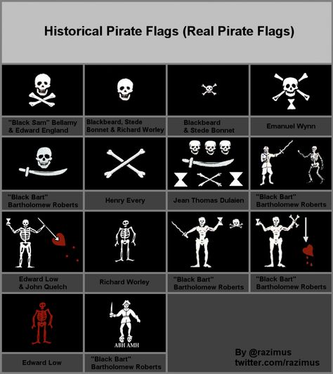 Famous pirates and their jolly Rogers Pirate Symbols, Pirate Flags, Pirate History, Famous Pirates, Black Beard, Pirates Life, Unique Flags, Pirate Art, Pirate Day