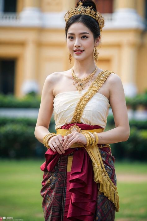 Ulzzang Short Hair, Traditional Asian Dress, Traditional Thai Clothing, Thai Fashion, Thai Traditional Dress, Thai Dress, Folk Costume, Pose Reference Photo, Traditional Dress