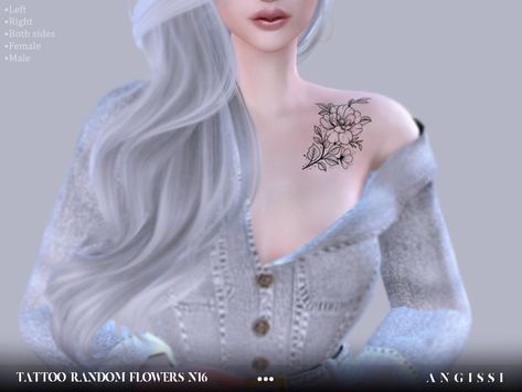 Sims 4 Butterfly Tattoo, Sims Tattoo, Rose Chest Tattoo, Random Flowers, Side Neck Tattoo, Sims 4 Tattoos, Sims Medieval, Sims 4 Cas Mods, Mod Hair