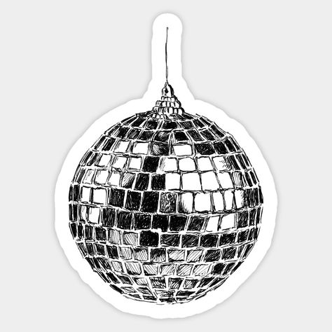 Black and white realistic disco ball drawing. -- Choose from our vast selection of stickers to match with your favorite design to make the perfect customized sticker/decal. Perfect to put on water bottles, laptops, hard hats, and car windows. Everything from favorite TV show stickers to funny stickers. For men, women, boys, and girls. White Stickers Aesthetic, White And Black Stickers, Aesthetic Scrapbook Stickers, Iconic Stickers, Disco Stickers, Disco Ball Drawing, Scrapbook 2024, Black White Stickers, Stickers For Diary