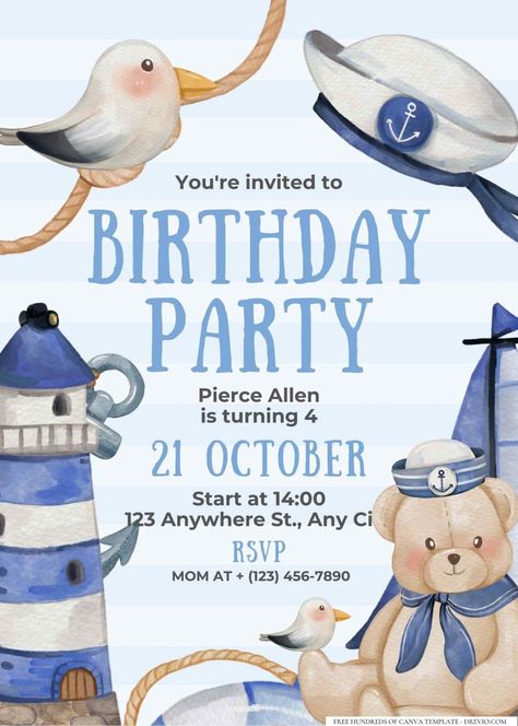 Nautical Birthday Invitations, Blue Punch, Nautical Accessories, Nautical Birthday, Adventure Of The Seas, Make Waves, Birthday Template, Message In A Bottle, Party Venues