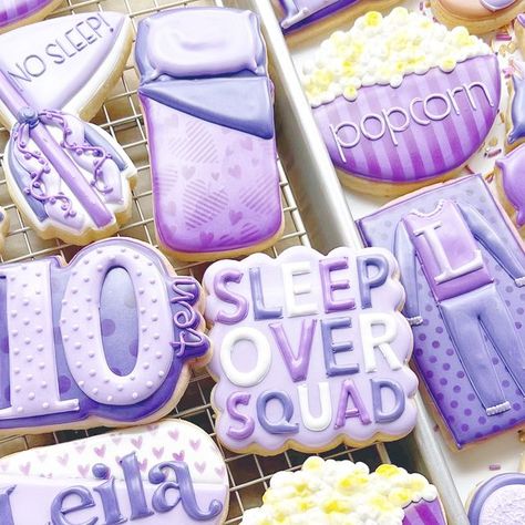 Sleepover Cookies Decorated, Party Cookies Decorated, Sleepover Cookies, Party Cookies, Spa Birthday, Sleep Over, Cookie Frosting, Cookies Decorated, Sleepover Party