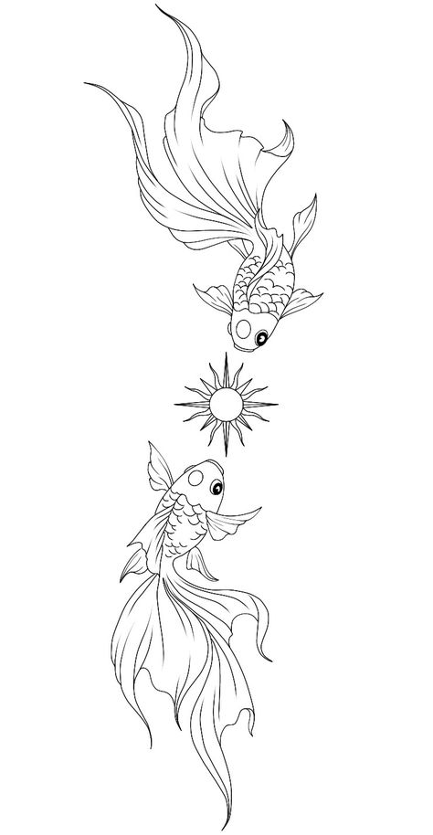 Koi Fish Drawing Tattoo, Fish Outline, Koi Fish Drawing, Mom Tattoo Designs, Tattoo Outline Drawing, Spine Tattoos For Women, Flower Art Drawing, Fish Drawings, Spine Tattoos