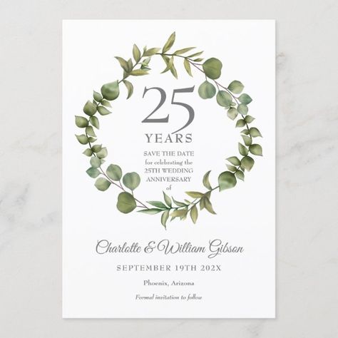 Woodland Greenery 25th Anniversary Save the Date Invitation Anniversary Save The Date, 25th Wedding Anniversary Invitations, 25th Wedding Anniversary Party, 50th Wedding Anniversary Invitations, Greenery Invitation, Pearl Anniversary, 50th Wedding Anniversary Party, Ruby Anniversary, Ruby Wedding Anniversary