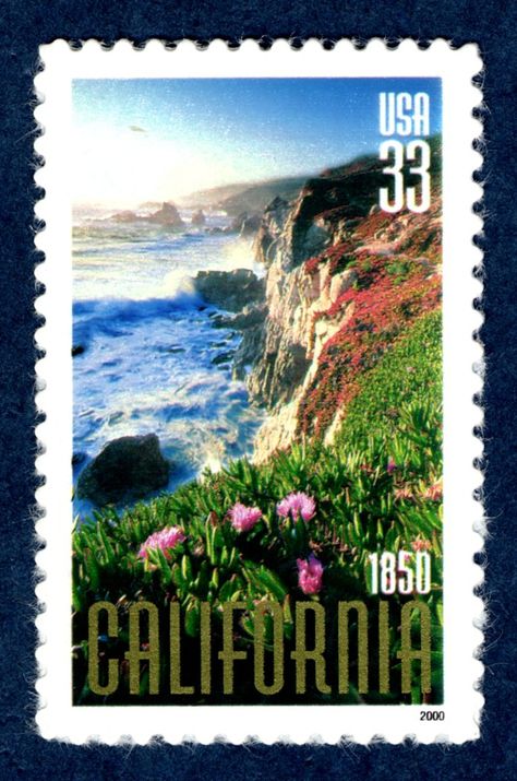 California Stamp, Home Labels, Paintings Old, Travel Stamps, طوابع بريد, Postage Stamp Collecting, Usa Stamps, Ca History, Postage Stamp Design