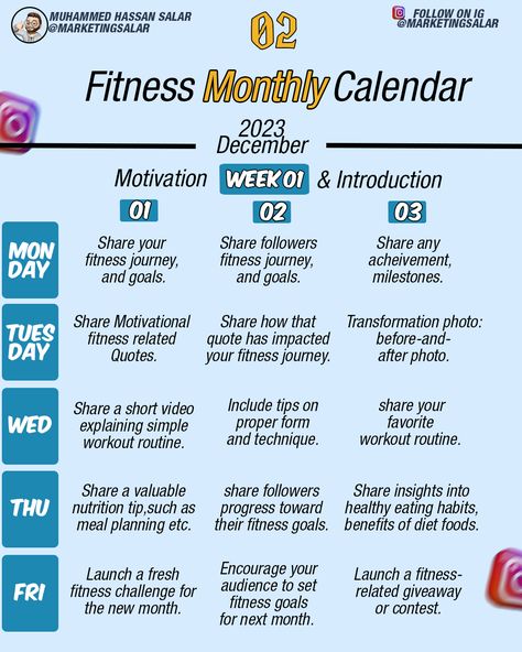 📅 Stay on track with your fitness goals using our Instagram Fitness Content Calendar! 🏋️‍♀️ From workout routines to healthy recipes, plan your content like a pro and keep your followers motivated. 💪 Don't miss out on this essential tool for fitness influencers! Drop a 💡 and let's chat about it! Which Content Ideas you guys gonna use in your next Content Strategies? _________________ Follow me on Instagram @marketingsalar Follow me on Linkedin @Muhammed Hassan Salar ____________________ Foll... Fitness Social Media Content Calendar, Health Content Ideas For Instagram, Healthy Instagram Post Ideas, Fitness Content Calendar, Gym Instagram Post Ideas, Workout Content Ideas, How To Become A Fitness Influencer, Gym Content Ideas For Instagram, Instagram Fitness Post Ideas