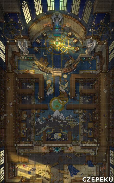 Celestial Chapel Interior [33x53] | Cze and Peku Cze And Peku, Throne Room Map, Dnd Library Map, D&d Room, Chapel Interior, Dnd Backgrounds, Fantasy City Map, Dnd World Map, Battle Map