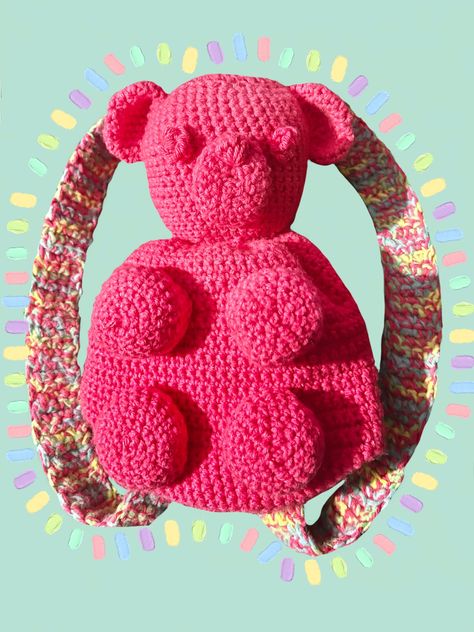 Crochet Gummy Bear, Bear Backpack, Crochet Backpack, Bear Crochet, Backpack Pattern, Gummy Bear, Gummy Bears, Diy Sewing, Handmade Crochet