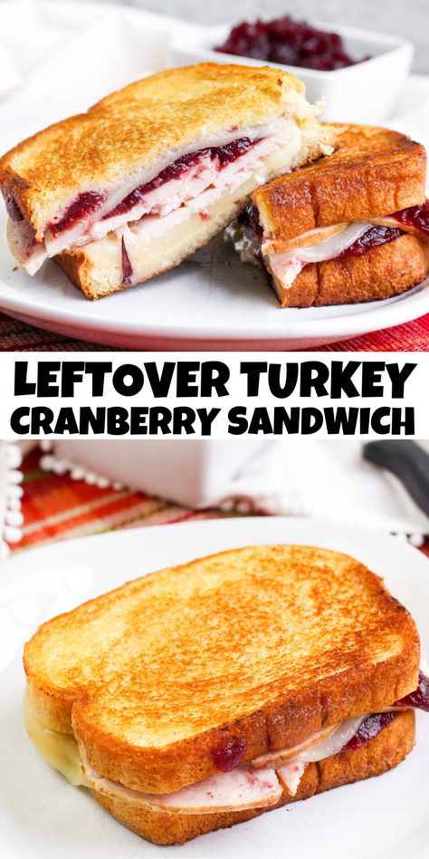 Photo of leftover turkey cranberry sandwich cut in half and a whole one on the bottom. Turkey Cranberry Sandwich Recipes, Hot Turkey Sliders, Turkey Sandwich With Cranberry Sauce, Thanksgiving Leftover Sandwich, Open Faced Turkey Sandwich, Turkey Cranberry Sandwich, Leftover Turkey Sandwich Recipes, Cranberry Turkey Sandwich, Turkey Sandwich Recipes