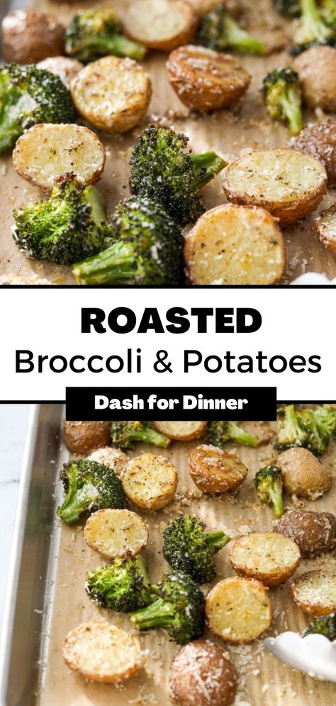 Veggies And Potatoes In Oven, Easy Veggie Side Dishes For Dinner, Healthy Roasted Potatoes In Oven, Potato And Veggies In Oven, Weight Watchers Roasted Potatoes, Roasted Broccoli And Mushrooms Oven, Roasted Red Potatoes And Broccoli, Potato Brocolli Recipes, Roasted Broccoli And Potatoes Sheet Pan