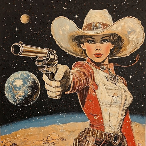 Space Cowgirl Cosmic Cowboy Party, Space Cowboy Illustration, Drag Cowboy, Space Cowboy Art, Rhinestone Cowgirl Aesthetic, Space Cowboy Aesthetic, Galactic Cowboy, Alien Cowgirl, Space Cowboy Party