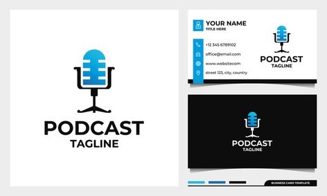 Chair podcast mic logo design with busin... | Premium Vector #Freepik #vector #logo #business-card #business #card Mic Logo, Podcast Mic, Podcast Business, Podcast Logo, Wedding Logo Monogram, Cute Alphabet, Tattoo Templates, Minimal Business Card, Black Business Card