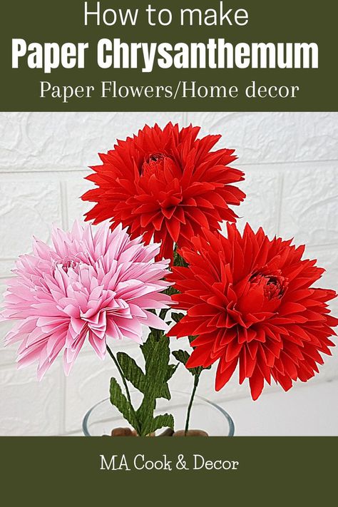 In here I'm sharing how to make paper chrysanthemum flowers.Handcrafted paper flowers are one of the best ways to decorate any occasions like wedding decor,Birthday decor as well as home decor.Purchasing artificial flowers can be costly than DIY handmade flowers made out of papers,crepe papers,tissue papers flowers. Paper flowers are surprisingly easy to make and great way to sharpen your paper crafts skills. Crafts With Nature, Easy Paper Flowers Tutorial, Paper Chrysanthemum, Paper Flowers Easy, Paper Flowers Tutorial, Tissue Paper Flowers Diy, Tissue Flowers, Flowers Easy, Easy Paper Flowers