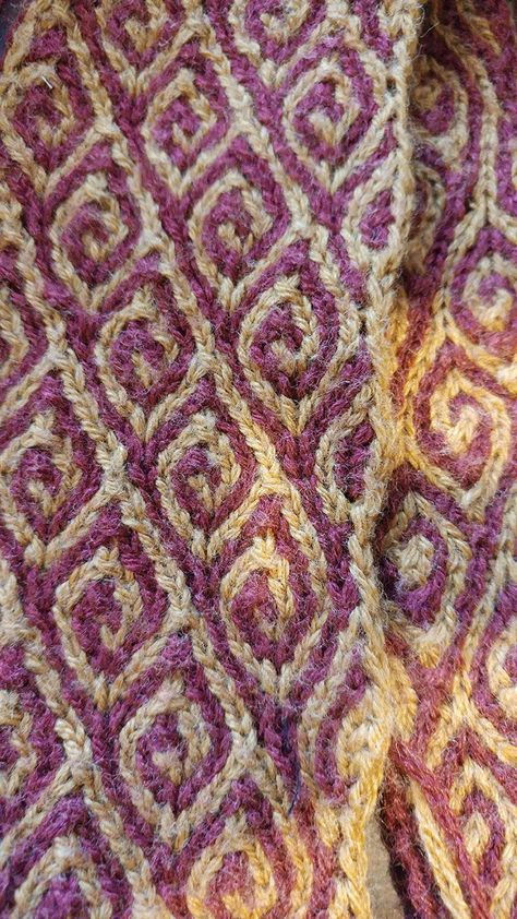 Design Blog: Strategically placed increases and decreases move the stitches diagonally to create a pattern of tiled spirals for the Silk Road double-knit tie.   #knitting #knitter #yarn #yarns #crafting Partial Knitting, Double Sided Knitting, Double Knitting Patterns, Knitting Things, Monthly Schedule, Knitting Hacks, Art Concepts, The Silk Road, Crochet Inspo