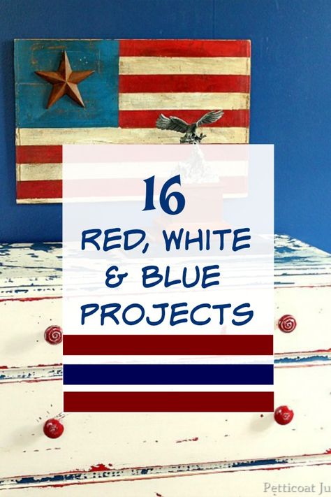 Red, white and blue diy projects are colorful and are a great way to show your patriotism. Furniture, flags, mason jars painted red, white and blue. #redwhiteandblue #patrioticcolors #fourthofjuly #memorialday #holiday Red White And Blue Bathroom, Red White And Blue Decorations Diy, Patriotic Bedroom Ideas, Red White And Blue Bedroom, Red White And Blue Crafts, Patriotic Bedroom, Mason Jars Painted, Red White And Blue Decor, American Bedroom