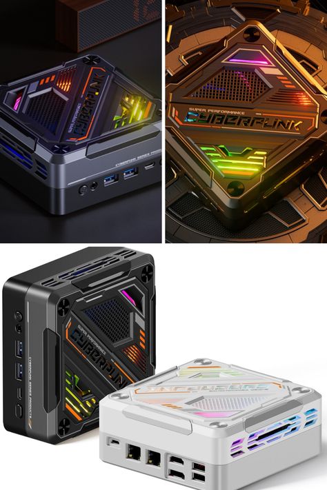 The AOOSTAR GOD7 mini PC offers a stylish and tasteful cyberpunk-inspired design with customizable RGB lighting. It adds a touch of aesthetic flair to your desk while maintaining the performance for various tasks and gaming, making it a standout in the world of mini PCs. Shop Now! Mini Gaming Pc, System Unit, Gaming Pc Build, Computer Desk Setup, Cmf Design, Edc Tactical, Dream Library, Tech Art, Cool New Gadgets