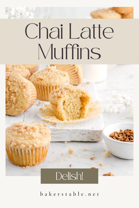 Chai Muffins, Vanilla Muffins, Bakers Table, Spice Muffins, Vanilla Chai, Chai Spice, Chai Latte, Breakfast Muffins, Breakfast Bake