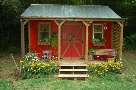 garden shed (or writer's nook, or children's playhouse, or anything you would like a little hideaway) Shed With Porch, Red Shed, We Shed, Garden Junk, Backyard Sheds, Backyard Shed, Potting Sheds, Outdoor Sheds, She Sheds