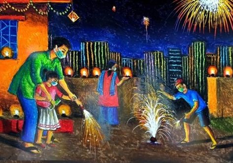 Diwali Festival Drawing Sketch, Diwali Drawing Painting, Diwali Celebration Drawing, Diwali Drawing Painting Ideas, Diwali Drawing Ideas, Diwali Festival Drawing, Drawing Diwali, Celebration Drawing, Drawing Painting Ideas