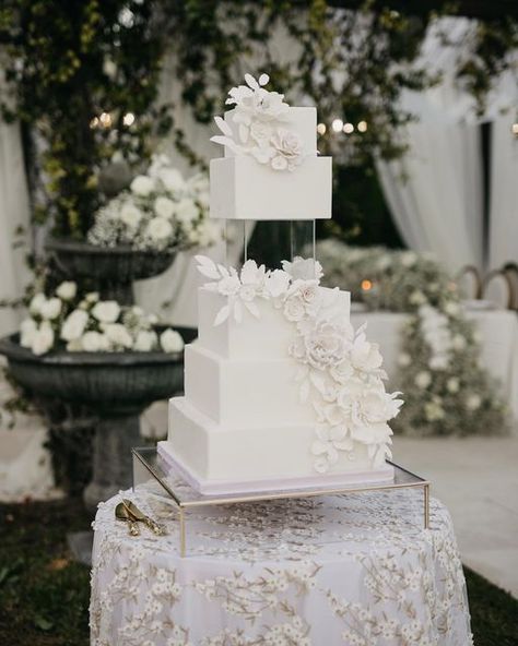 Fabulously Chic Weddings on Instagram: "One year since we celebrated Brittney & Ryan’s wedding at @lacasatoscana! Cake: @sweetified.cakes @catherinecoons @somethingbloomedswfl" Royal Icing Cakes Designs, Huge Wedding Cakes, Square Wedding Cake, Royal Icing Cakes, Lebanese Wedding, Square Wedding Cakes, Cake Trends, White Wedding Cake, Game Calls