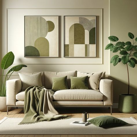 olive green and beige living room Beige And Olive Green Living Room, Beige And Green Living Room, Green And Beige Living Room, Green Sofa Living Room Ideas, Olive Armchair, Olive Green Living Room, Green Furniture Living Room, Olive Living Rooms, Green Room Colors