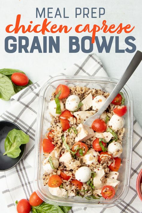 Chicken Quinoa Bowl, Quinoa Bowls, Grain Bowls, Healthy Lunch Meal Prep, Chicken Quinoa, Caprese Chicken, Quinoa Bowl, Easy Healthy Meal Prep, Chicken Meal Prep