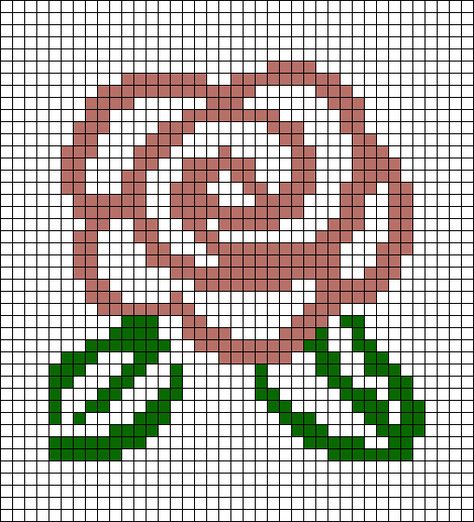 Rose Alpha Pattern, Rose Pixel Art, Pixel Flower Pattern, Plant Outline, Pixel Rose, Rose Simple, Rose Cross Stitch Pattern, Pixel Crochet, Baby Knitting Patterns Free