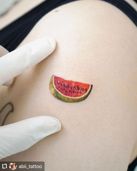 Frida Inspired Tattoo, Small Frida Kahlo Tattoo, Frida Kahlo Inspired Tattoo, Frida Kahlo Art Tattoo, Frida Khalo Nails, Watermelon Tattoo Small, Frida Tattoo Ideas, Frida Kahlo Tattoo Ideas, Nm Tattoo