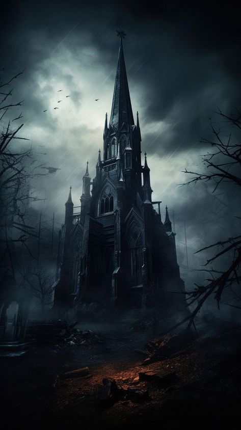 Dark gothic style church architecture building tower. AI generated Image by rawpixel. | premium image by rawpixel.com / Ton Black Tower Fantasy Art, Dark Fantasy Buildings, Dark Castles, Iphone Wallpaper Halloween, Gothic Tower, Halloween Castle, Moon Tree, Gothic Buildings, Dark Castle