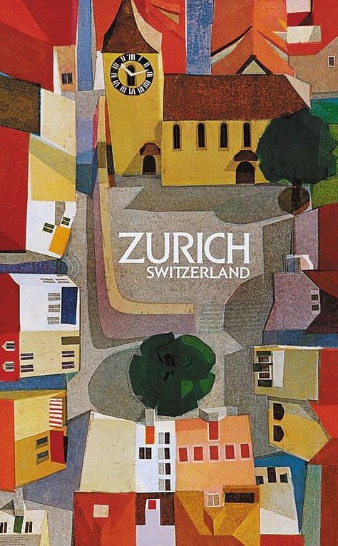 Postal Vintage, Tourism Poster, Retro Travel Poster, Zurich Switzerland, City Illustration, Poster Retro, Clock Tower, Poster Vintage, Illustrations And Posters