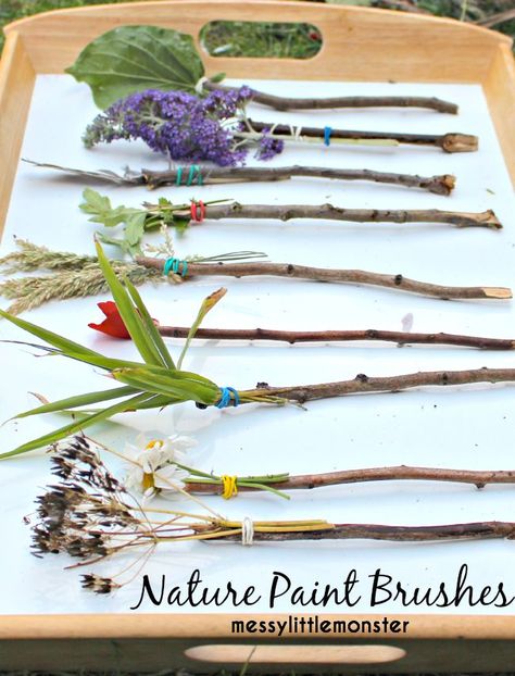 Nature Paint Brushes from Messy Little Monster Summer Activities For Toddlers, Nature Paint, Nature Ideas, Food Sensitivity, Forest School Activities, Nature Craft, Nature School, Theme Nature, Easy Activities