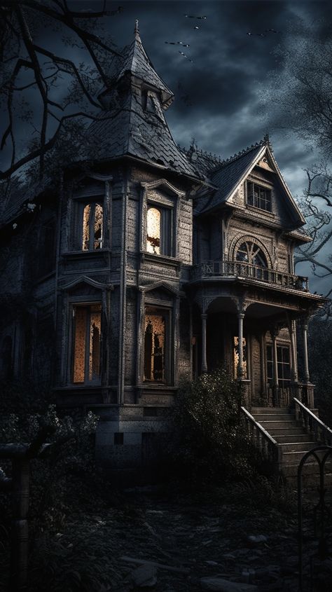 Haunted house created with AI by Amanda Church Aesthetic Art Dark, Underground Aesthetic, Haunted House Pictures, Haunted House Drawing, Fantasy Locations, Witchy House, Vintage Halloween Art, Creepy Houses, Theme Tattoo