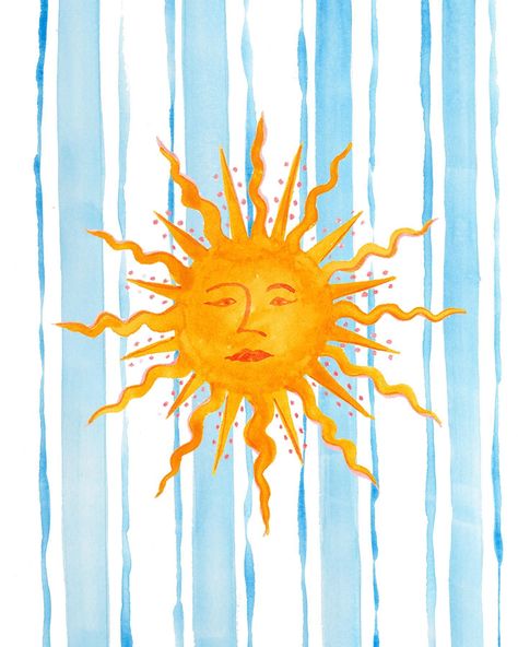 Loved creating this Sicilian inspired watercolour pattern after my recent trip to Sicily! I had so much fun painting different versions of the sicilian sun emblem but this one was by far my favourite. Sicilian Painting, Sicily Painting, Watercolour Sun, Sicilian Pattern, Retro Paintings Ideas, Sicilian Print, The Sun Drawing, Argentina Tattoo, Sun Emblem