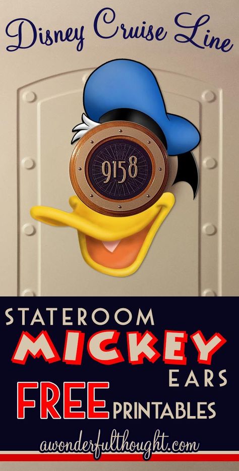 Decorate your stateroom door on Disney Cruise Line with this cute Donald Duck Stateroom Mickey Ears! Free to print and easy to make into a magnet for a door decoration. Get more ears at awonderfulthought.com Disney Cruise Fish Extender Gifts, Cruise Door Decorations, Disney Cruise Door Decorations, Disney Cruise Magnets, Carnival Horizon, Disney Cruise Fish Extender, Carnival Vista, Disney Cruise Door, Disney Dream Cruise