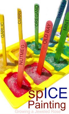 Ice Play - Spice Painting ~ Growing A Jeweled Rose Spice Painting, Planting Activities, Ice Play, Experiments Kids, Sensory Art, Pediatric Therapy, 5 Senses, Art Therapy Activities, Fun Recipes