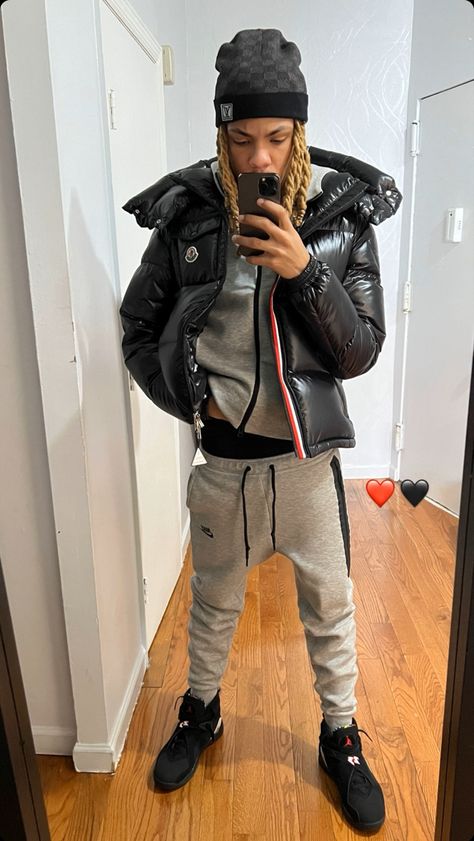 Fall Drip Outfits, Hood Boy Outfits, Winter Drip Outfits Men, Nike Tech Outfit Men, Drip Poses, Uk Drip Outfits, Nike Tech Fleece Outfit Men, Fine Hood Black Men, Hood Outfits