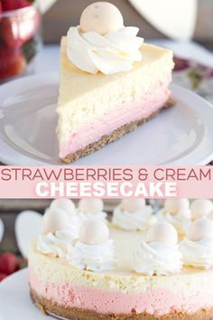 Sweet 16 Cheesecake Ideas, Two Layer Cheesecake, Mothers Day Cheesecake Ideas, Boxed Cheesecake Ideas, Cheesecake Piping, Strawberry And Cream Cheesecake, Spring Cheesecake Flavors, Different Kinds Of Cheesecake, Box Cheesecake Ideas