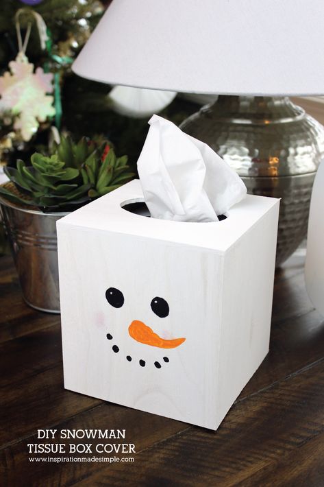 Simple and inexpensive DIY Snowman Tissue Box Cover Kids Craft Box Craft Ideas, Tissue Box Crafts, Kleenex Holder, Diy Snowman Decorations, Diy Schneemann, Snowman Crafts Diy, Snowman Craft, Kleenex Box Cover, Box Craft