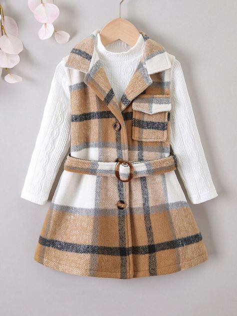 Kids Winter Outfits, Kids Winter Fashion, Winter Outfits For Girls, Set Outfits, فستان سهرة, Belted Jacket, Girls Clothing Sets, Sleeveless Jacket