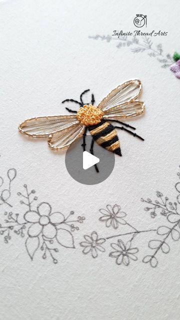 Honeybee Embroidery Design, Couching Embroidery Design, Honey Bee Embroidery, Couching Embroidery, Couching Stitch, Bee Embroidery, Stitch Tutorial, Embroidery Stitches Tutorial, Embroidery Works