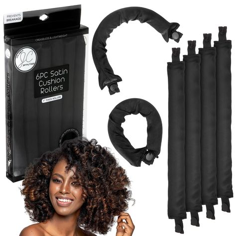 PRICES MAY VARY. Satin Hair Curlers - The Jenny Capp 6pc Satin Cushion Hair Rollers is made with super soft, satin material that ensures a comfortable and gentle experience for your hair 6pc Value Pack - These 1'' thick rollers are creaseless and lightweight, allowing you to achieve beautiful curls without any discomfort or heaviness; the pack includes 6 black hair rollers for customized curls Promotes Healthy Hair - The Jenny Capp Satin Cushion Roller promotes healthy hair by minimizing breakag Satin Rollers On Natural Hair, Sleep In Curls, Satin Hair Accessories, Hair Products For Natural Hair, Curlers For Long Hair, Products For Natural Hair, Sewing Headbands, Short Hair Waves, Lasting Curls