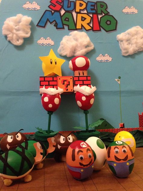 Super Mario eggs Mario Egg Decorating, Egg Decorating Competition, Egg Competition Ideas, Easter Egg Competition Ideas, Easter Eggs Crafts, Easter Bonnet Ideas, Easter Eggs Ideas, Pokemon Eggs, Scooby Doo Birthday Party