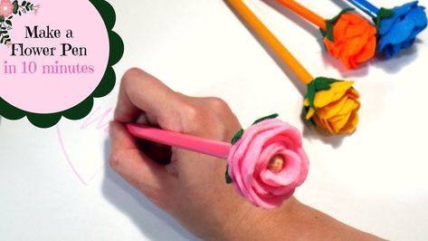 Make a Flower Pencil in 10 Minutes | DIY Rose Pens Topper | Pen Flowers | by Fluffy Hedgehog - YouTube Diy Pencils, Pencil Toppers Diy, Pen Flowers, Diy Pens, Diy Pencil Holder, Pen Toppers, Tissue Paper Flowers Diy, Toppers Diy, Tissue Flowers