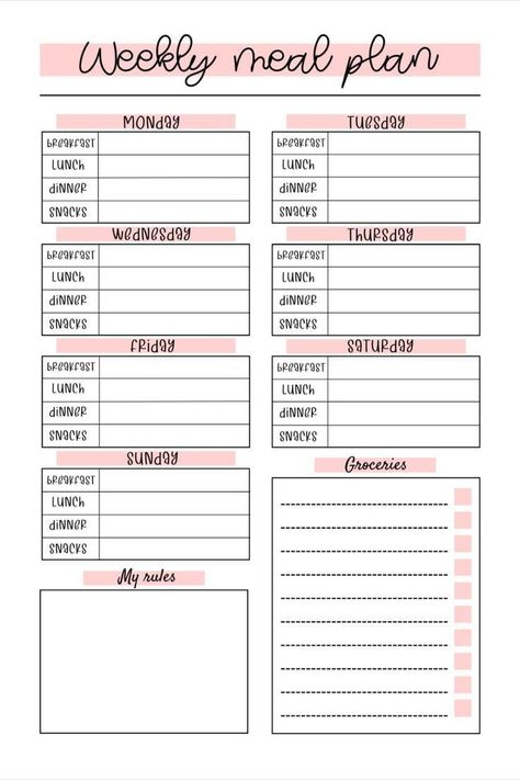 Alexa / Digital journal traveljournalideas 🍹 Weekly Diet Planner, Meal Prep List Free Printable, Planner Food Meal Planning, Meal Plan Journal Ideas, Diet Planner Printable Free, Meal Planning Sheet, Meal Prep Outline, Meal Prep For The Week Template, Editable Meal Planner Template Free