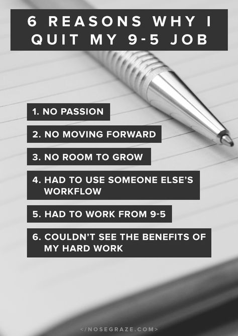 6 reasons why I quit my 9-5 job: 1) no passion; 2) no moving forward; 3) no room to grow; 4) had to use someone else's workflow; 5) had to work from 9-5; 6) couldn't see the benefits of my hard work No Passion, Quitting Job, Make Money On Youtube, 9 5 Job, Job Quotes, Job 1, 9 To 5, Quitting Your Job, Never Look Back