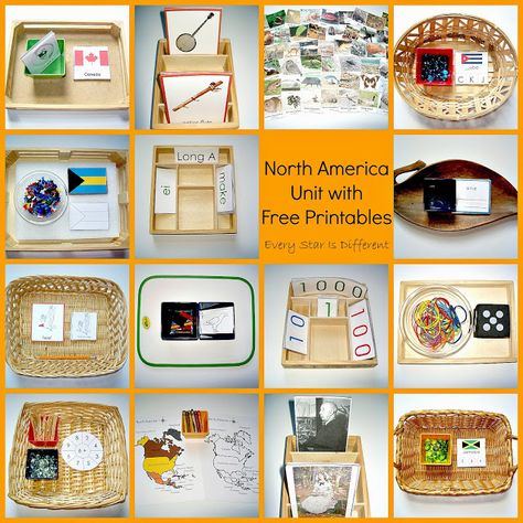 Montessori-inspired North America learning activities and free printables for kids. America Map Art, North America Flag, America Outline, Continents Activities, North America Continent, Free Printables For Kids, Montessori Geography, America Theme, Geography Activities