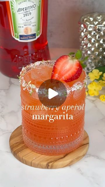 Val- Cocktails & Mocktails on Instagram: "Strawberry Aperol Margarita 🍓🍹

Catch me putting @aperolusa in EVERYTHING now that it’s warmer out! I used my strawberry rhubarb syrup in this (recipe in last video) but normal strawberry syrup also works!

✨Cocktail Recipe
- 1 oz strawberry syrup 
- 1 oz @aperolusa 
- 1 oz lime juice 
- 2 oz tequila l
- garnish: salt and lime zest rim, strawberry 

#strawberry #aperol #margarita #cocktails #cocktailrecipes #cocktailtime" Strawberry Aperol Margarita, Aperol Margarita, Alcohol Treats, Margarita Cocktails, Alcoholic Treats, Rhubarb Syrup, Everything Now, Cocktails To Try, Strawberry Margarita