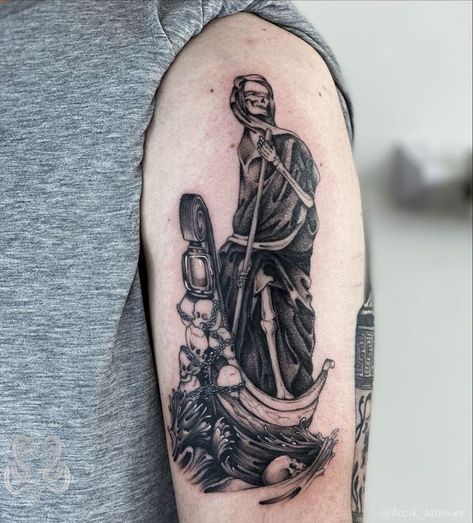 #charon #charontattoo #boatmantattoo# #greekmythologytattoo #Styx #riverstyxtattoo #styxriver #greekmythology #underworldtattoo #tattoo #blackwork #sketchtattoo #coloredtattoo #blacktattoo #armtattoo #darkart #sleevetattoo #sleeve #dark #tattoosketch #toptattoo #viraltattoo #tattooformen #mentattoo #newtattoo #tats #tattooideas #tattoo #newtattooideas #tattoodesign #stenciltattoo Charon Tattoo Greek Mythology, Charon The Ferryman Tattoo, Ferryman Tattoo, Charon Tattoo, Hades Tattoo, Greek God Tattoo, Grim Reaper Tattoo, Reaper Tattoo, Tattoo Meanings