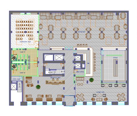 Floor plan of hotel with detail of architect dwg file Restaurants Design, Plot Plan, Drawing Models, Resort Plan, Hotel Floor Plan, Hotel Floor, Small Restaurants, Hotel Plan, Hotel Building